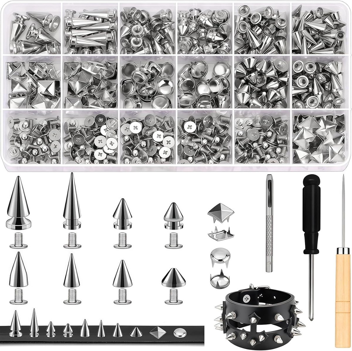 455-delige Rivet Set voor Kleding, Leren Ambachten en Modeaccessoires - Studs voor Riemen, Jassen en Tassen (Zilver)