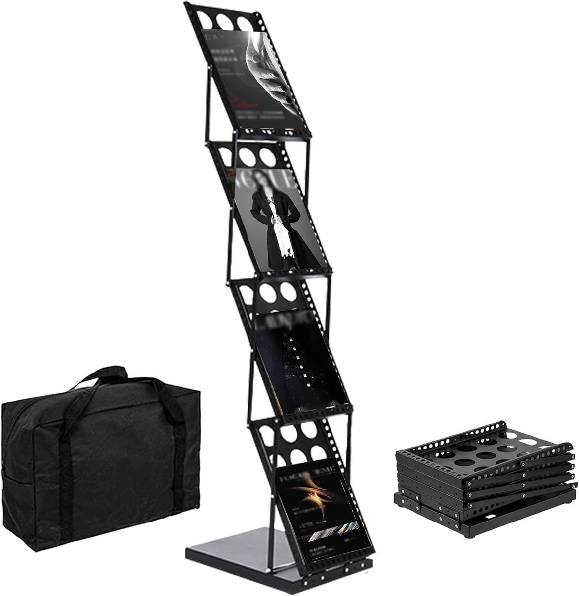 Opvouwbaar displayrek voor brochures, 4 etages, A4-compatibel met Oxford-opbergtas, ideaal voor presentaties en evenementen