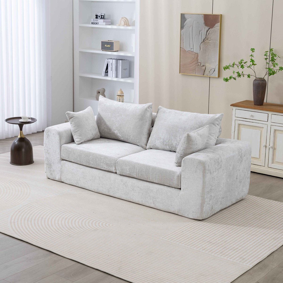 Multifunctionele Bank – Geschikt voor 2–3 Personen – Zachte Chenille – Hoog Veerkrachtig Schuim – Brede Armleuningen – Bank voor Kleine Woonkamers – Geen Montage - grijs