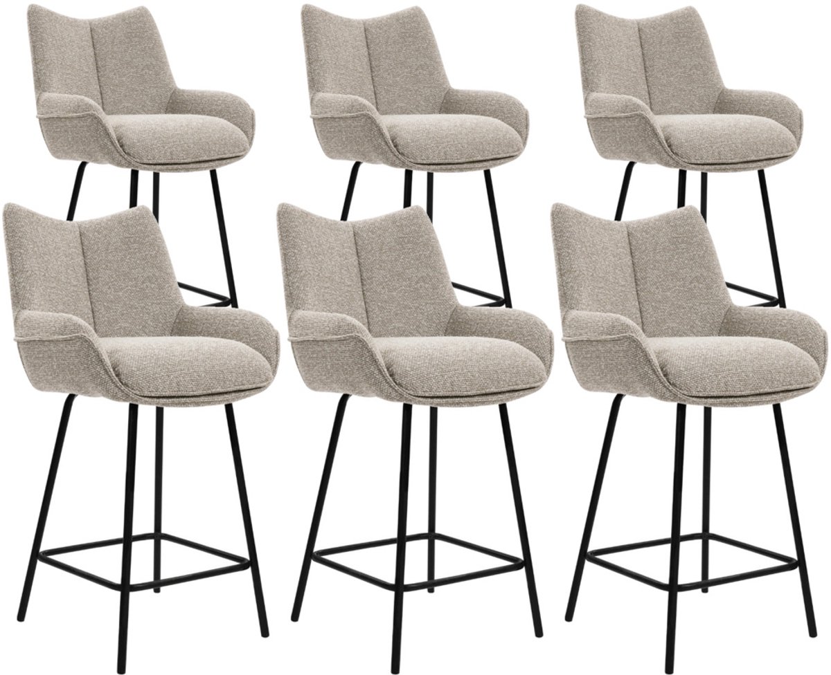 DS4U® - Ivan barkruk 65 cm - Set van 6 - Champagne - Stof - Met armleuning