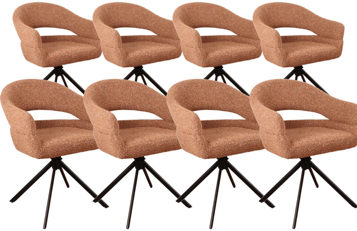 DS4U® - Bibi armstoel met terugdraaifunctie - Set van 8 - Roestbruin - Stof