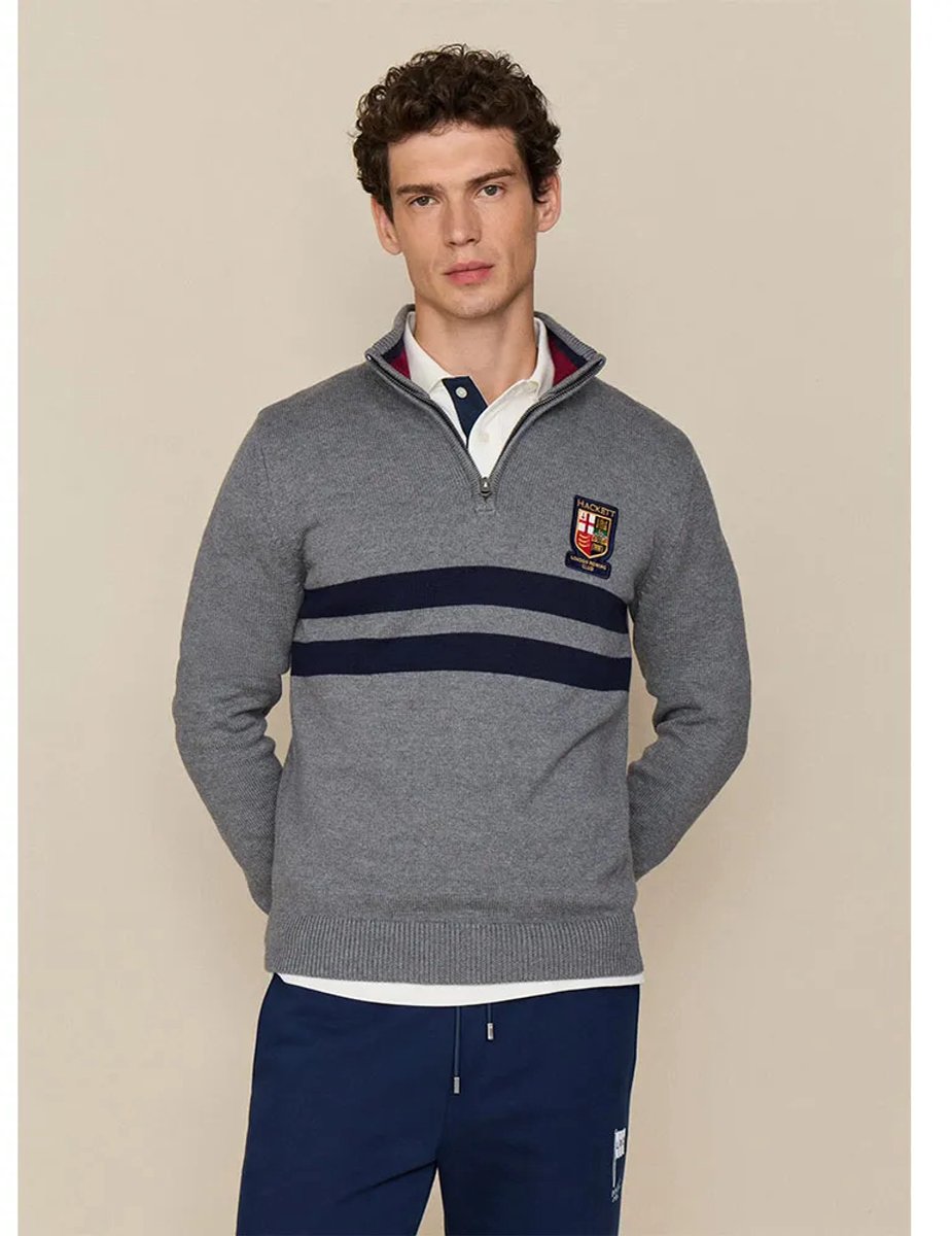 Hackett Hm7000265 Half Rits Trui Grijs L Man