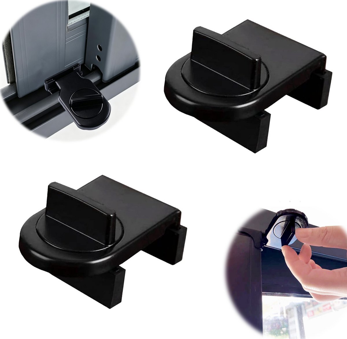 2 stuks - Schuifdeurslot - Raamslot - Raambegrenzer - Draaibaar raamslot van aluminiumlegering - Vaste vergrendeling - Veiligheidsslot voor schuifdeuren - Zwart - 6 cm x 4 cm x 2,2 cm - Geschikt voor Schuifraam en Deur