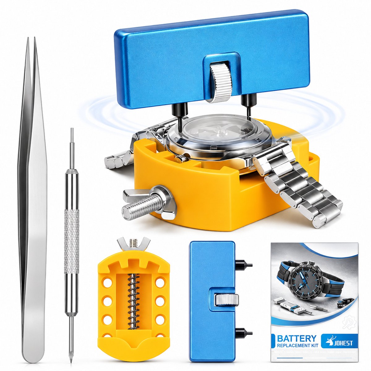 Tolvia Horloge Gereedschapset - Verstelbare Horlogekast Opener met Horlogehouder - Achterdeksel Opener voor Batterij Vervangen & Reparatie - Oranje
