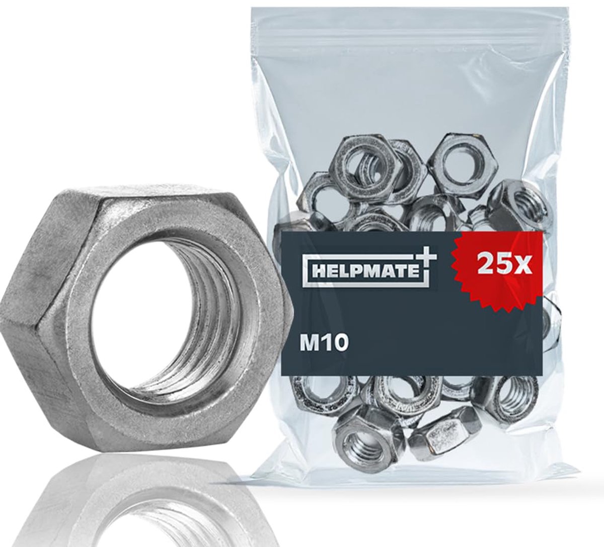 HELPMATE – M10 zeskantmoer DIN 934 – Sterkteklasse 8 – 25 stuks - ShopVlot