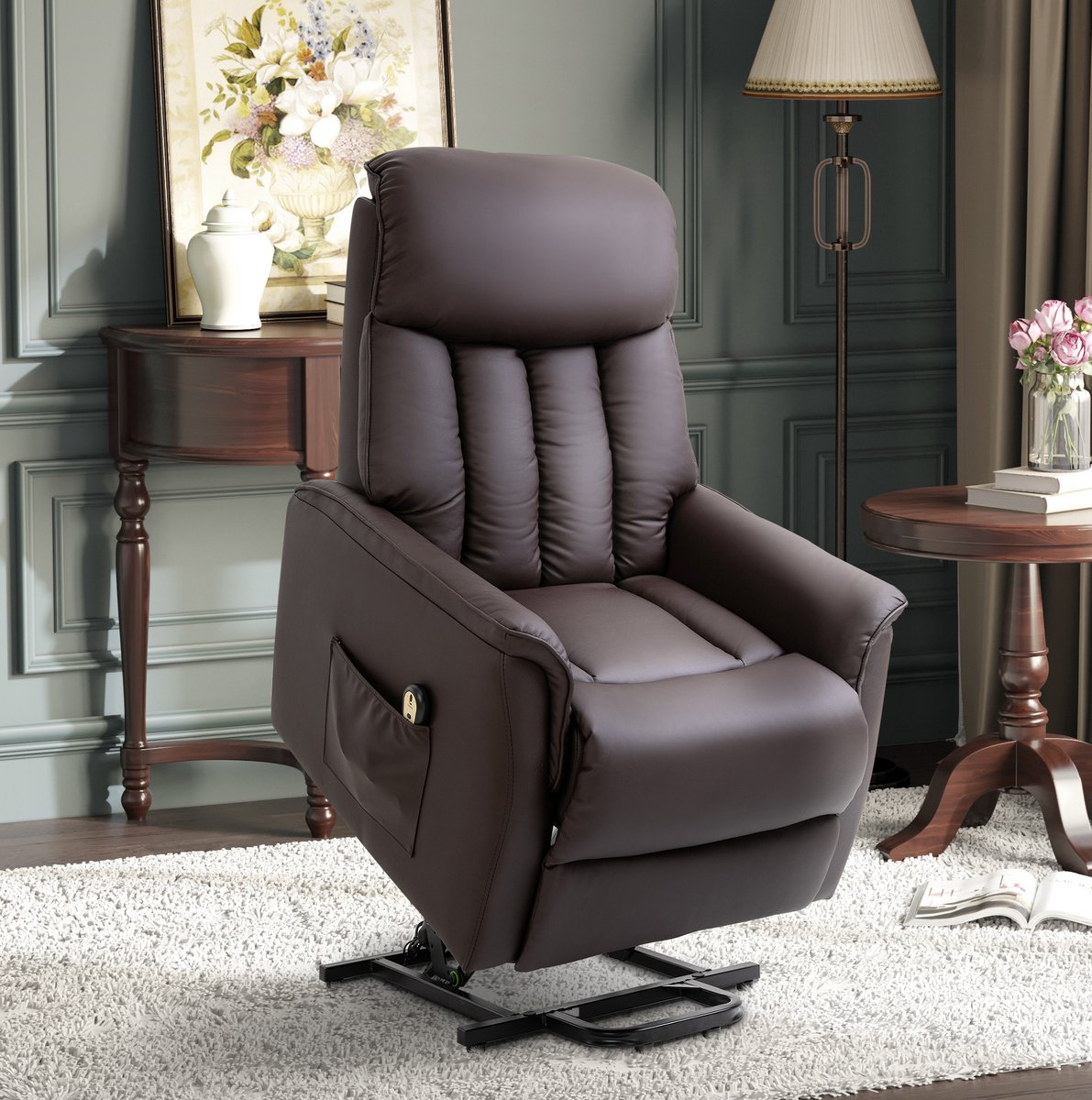 DESMIU Elektrische Opsta Fauteuil 80 X 94 X 104 Cm Met Verstelbare Rugleuning En Voetensteun Voor Woonkamer Kunstleer Bruin