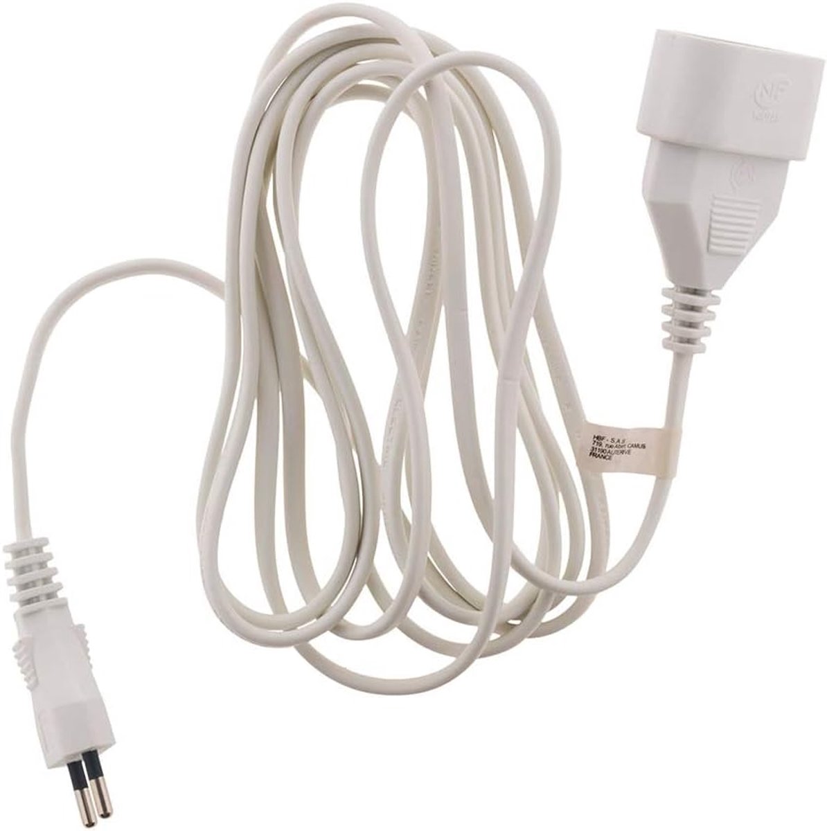 SnelShoppen - Huishoudelijke Verlengkabel 6A 3m - Witte Elektrische Verlengkabel 2x 0.75mm² met 2P Stekker - Max Vermogen 1380W - NF Gecertificeerd vo