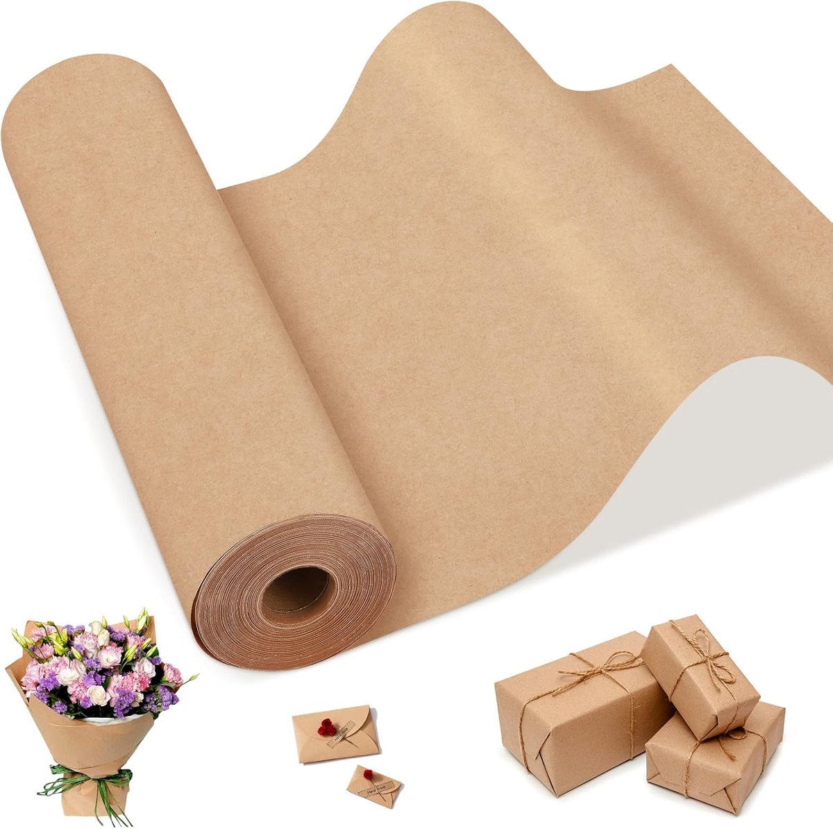 SnelShoppen - Bruine Kraft Papier Rol 300mm x 35m - Recyclebaar Cadeau Inpakpapier voor Kunst & Handwerk, Opvulling van Lege Ruimtes, Feest, Decoratie