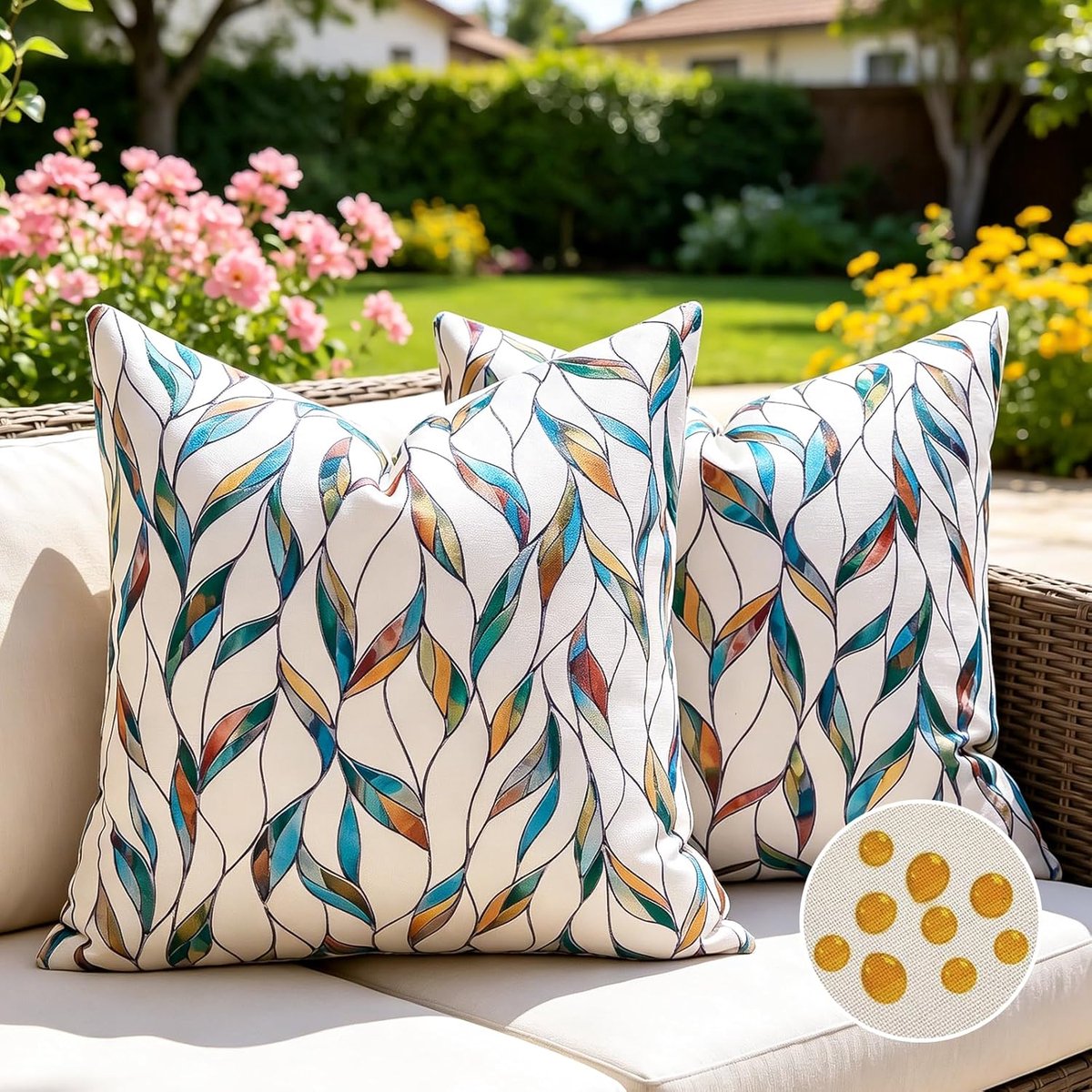 SnelShoppen - Kussensloop Set van 2, Groen, 50 x 50 cm, Outdoor, Weerbestendig, Waterdichte Kussenhoezen voor Tuinbank, Sierkussen met Bloemenpatroon