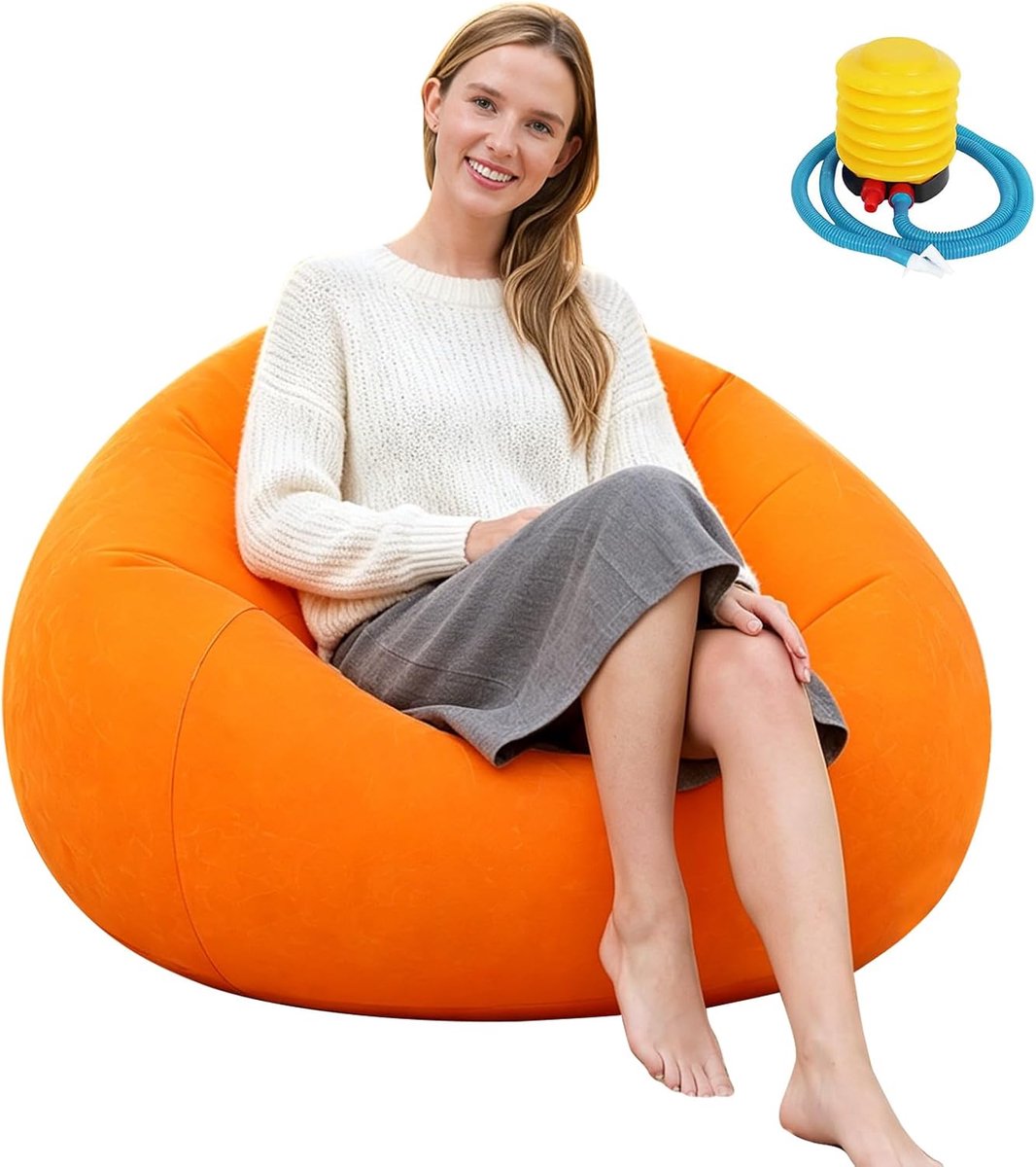 SnelShoppen - Opblaasbare Luchtbank 105x105x60 cm - Ultrarobuste, Ademend, Antislip, Draagbaar - Oranje voor Tuin, Camping, Woonkamer