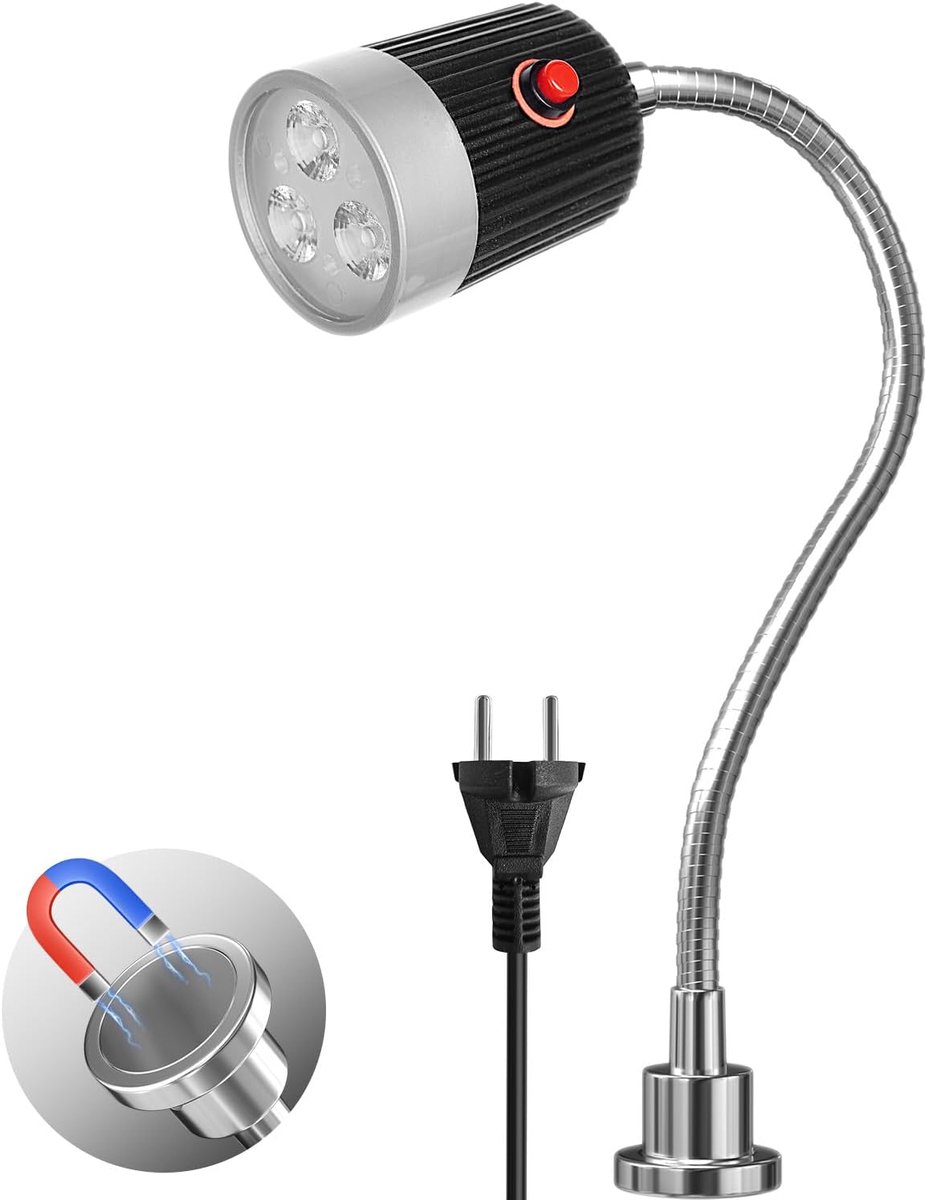 SnelShoppen - Magnetische LED Werklicht 5W met Flexibele Gelenkarm en Sterke Magnetische Basis, 250 Lumen Koudwit 6000K Voor Werkplaats, Naaimachines,