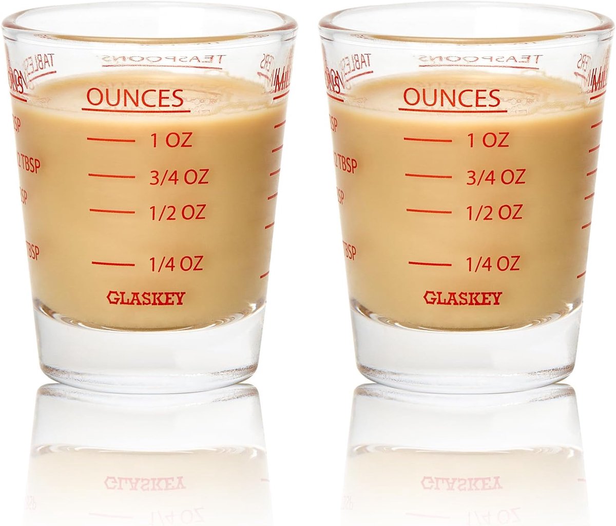 SnelShoppen - 2 Stuks Mini-Maatglas, Mini-Cocktail-Maatbeker, Vier Metingen (OZ/ML/TSP/TBSP), Vaatwasserbestendig Borosilicaat Glas, Rood, Ideaal voor