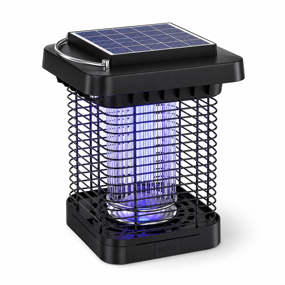Gloovon® Elektrische Muggenlamp - Tuin & Camping Verlichting - Op Zonne-energie - Veilig voor Kinderen - 100m2 Bereik - RVS - Zwart