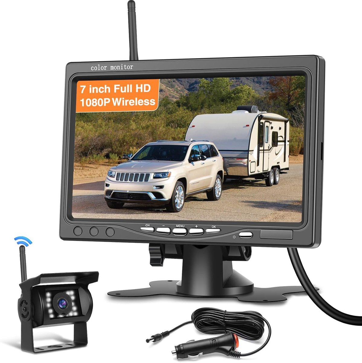 SnelShoppen - Draadloze Achteruitrijcamera Set met 7 Inch Monitor, IP68 Waterdichte Achteruitrijcamera met IR Nachtzicht voor RV, Truck, Bus en Person
