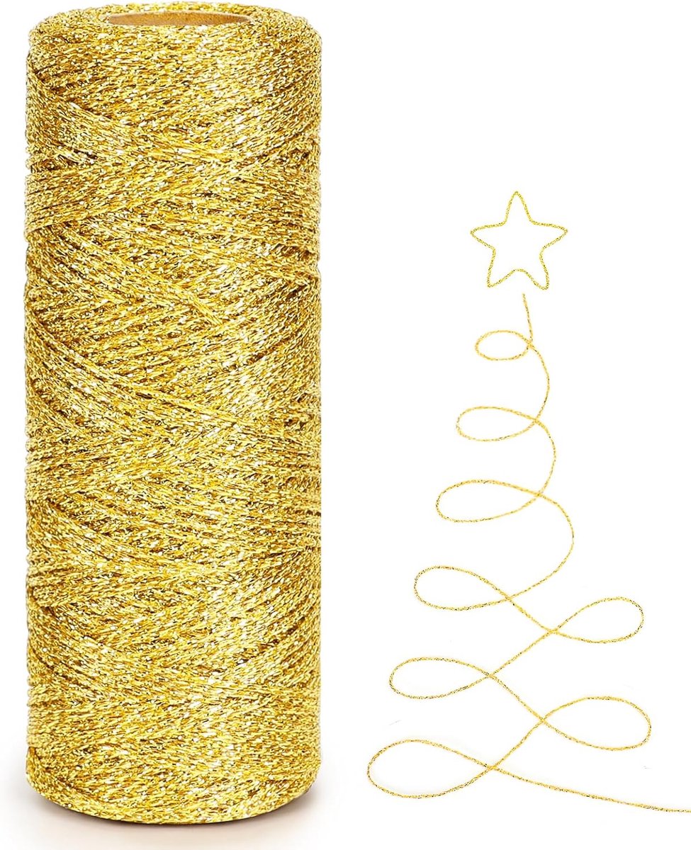 SnelShoppen - 100M Gouden Metaalachtig Touw 1mm - Perfect voor Kerstdecoraties, Cadeauverpakking, Ambachten en Feestelijke DIY Projecten