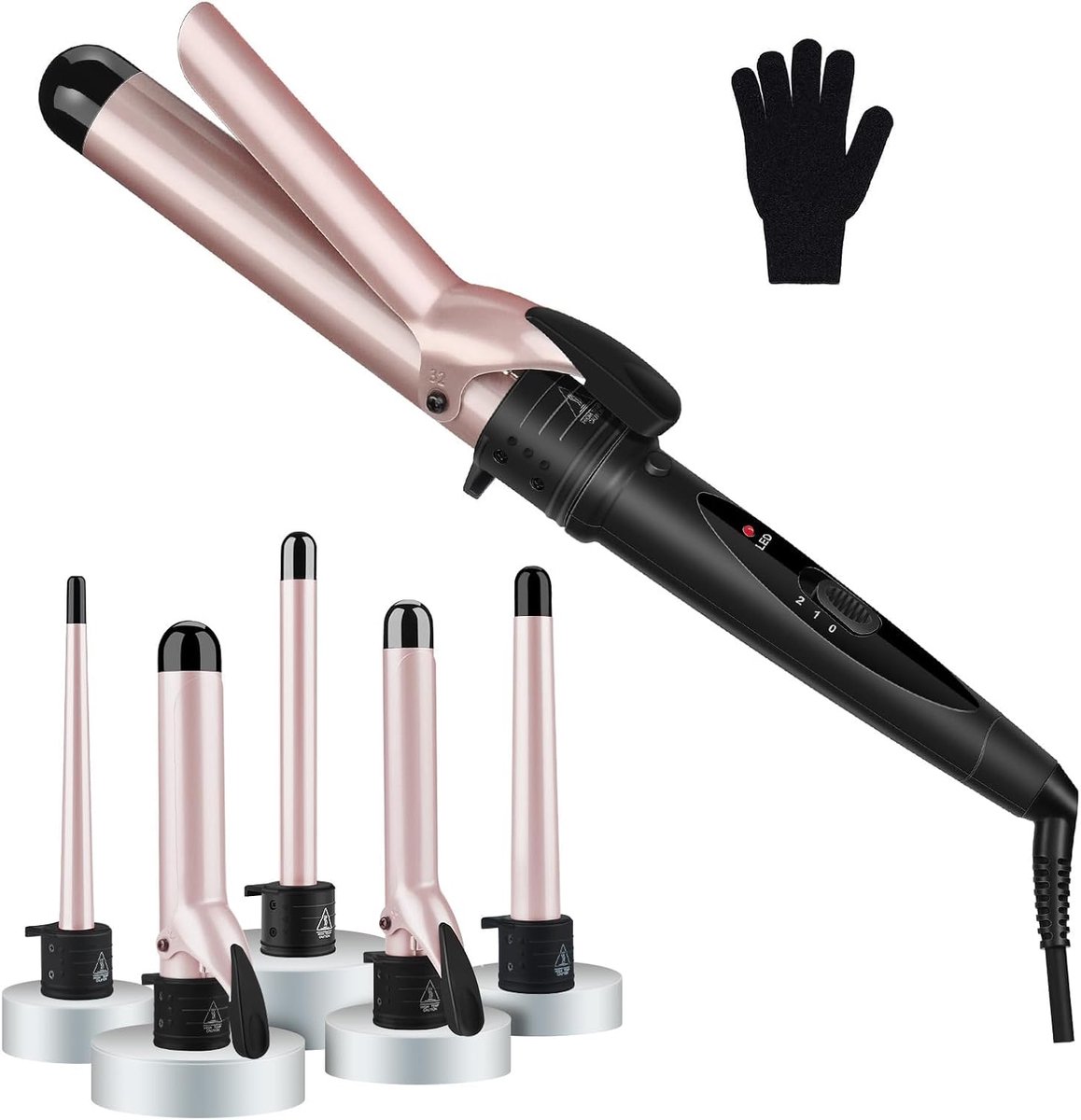 SnelShoppen - 5-in-1 Krultangset - Multifunctionele Verwisselbare Krulset met Keramische Coating, Hittebestendige Handschoen, 0,3 tot 1,25 Inch voor S