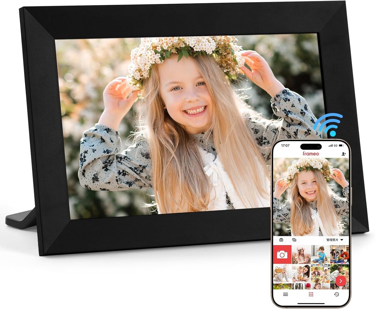 SnelShoppen - Digitale Fotolijst 10,1 Inch HD IPS Touchscreen, WiFi, Automatisch Draaiend, Wandmontage, 32 GB Opslag, Delen van Foto's en Video's via