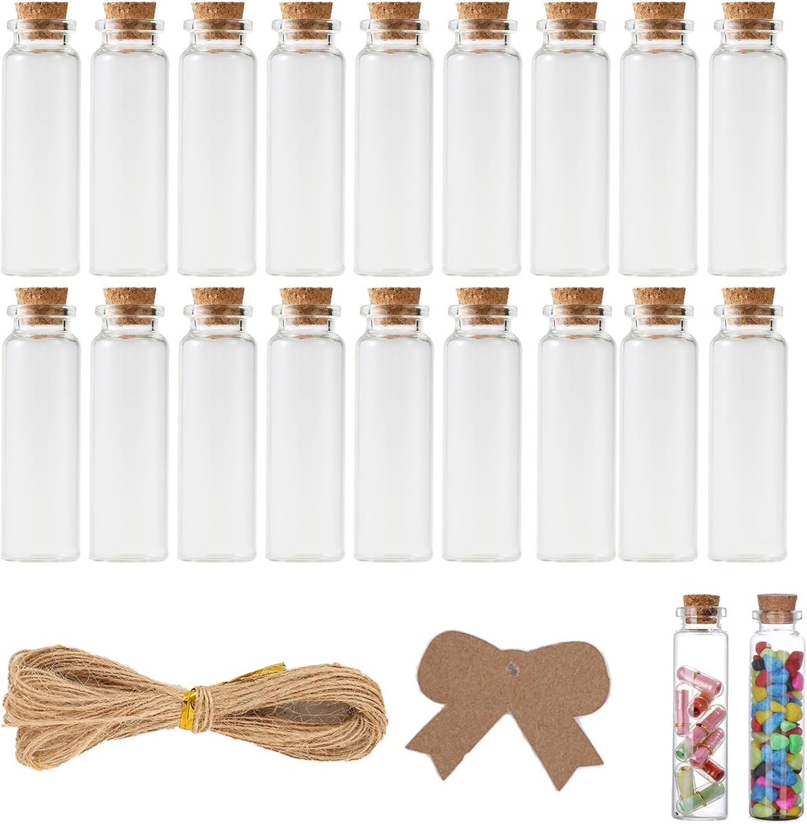 Reageerbuisjes met Kurk - Glazen Flessen 50ml voor Bruiloft Decoratie en Gastgeschenken | 20 Stuks