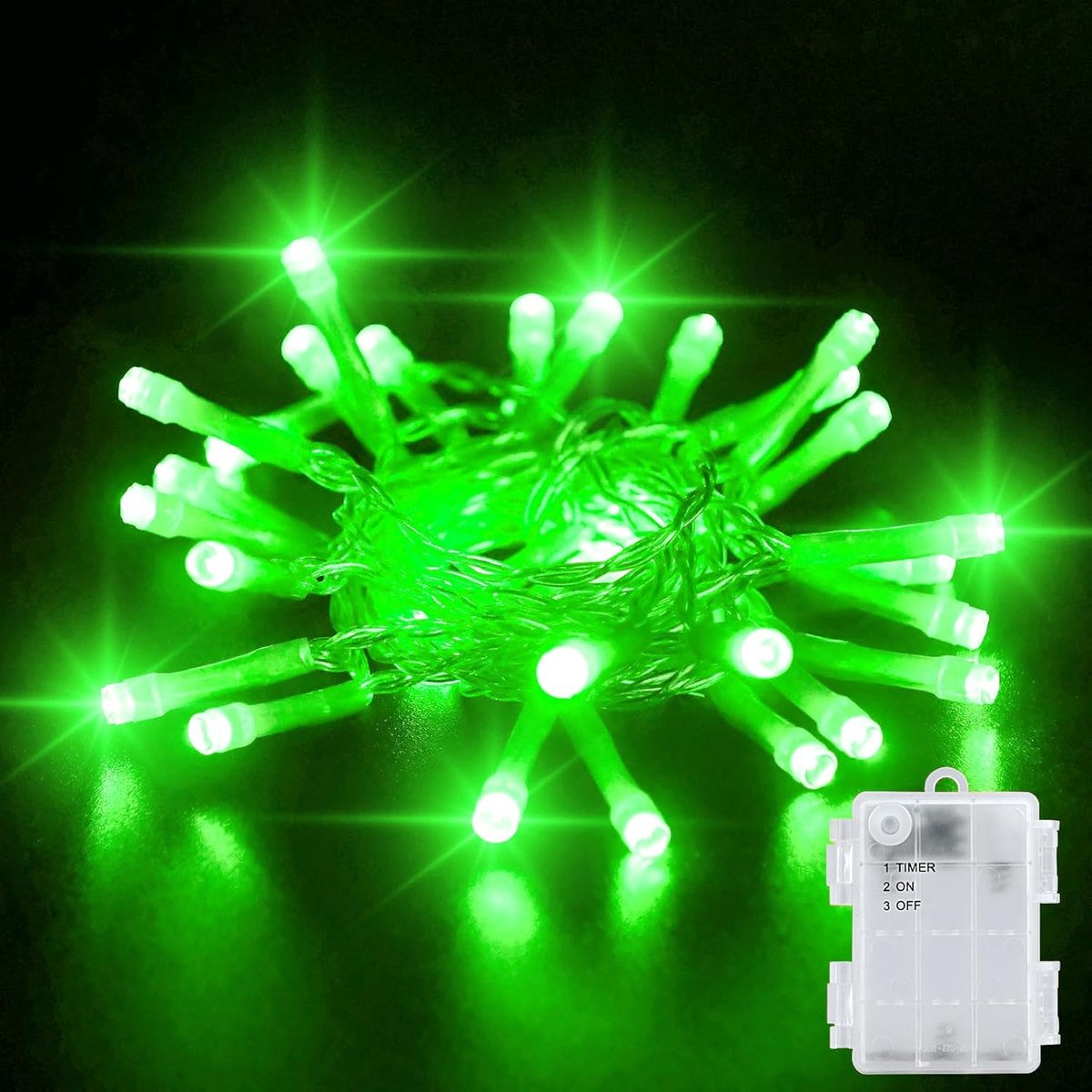 SnelShoppen - Groene Lichtketting met Batterij, 3m 30 LEDs, IP65 Waterdicht, Timerfunctie, Voor Binnen en Buiten, Perfect voor Kerstdecoraties en Tuin