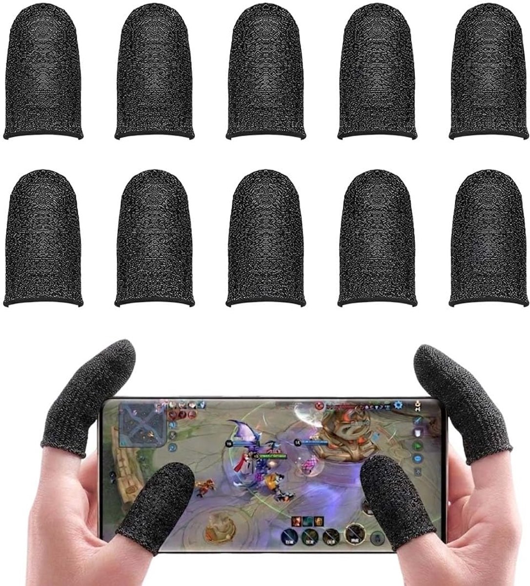 Thijox - 10 Vingerhulzen Gaming-Mouwen - Zweetbestendig - 5 Paar Ion-Zilvervezel - Voor Videogames, Mobiele Telefoon, Gamepad - Eenheidsmaat