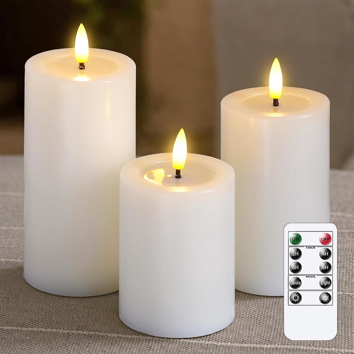 SnelShoppen - Set van 3 Flameless LED Kaarsen met Wax Effect - Wit - 10.2, 12.7, 15.2 cm - Batterij Aangedreven - 2/4/6/8 Uur Timer - Perfect voor Fee