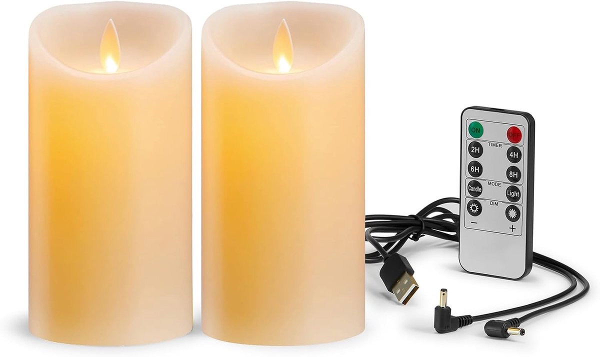 SnelShoppen - Oplaadbare LED Kaarsen 2 Stuks - Vlamloze Kaarsen met Afstandsbediening, USB-kabel, Timer en Flikkerstand - Gezellige Decoratie voor Fee