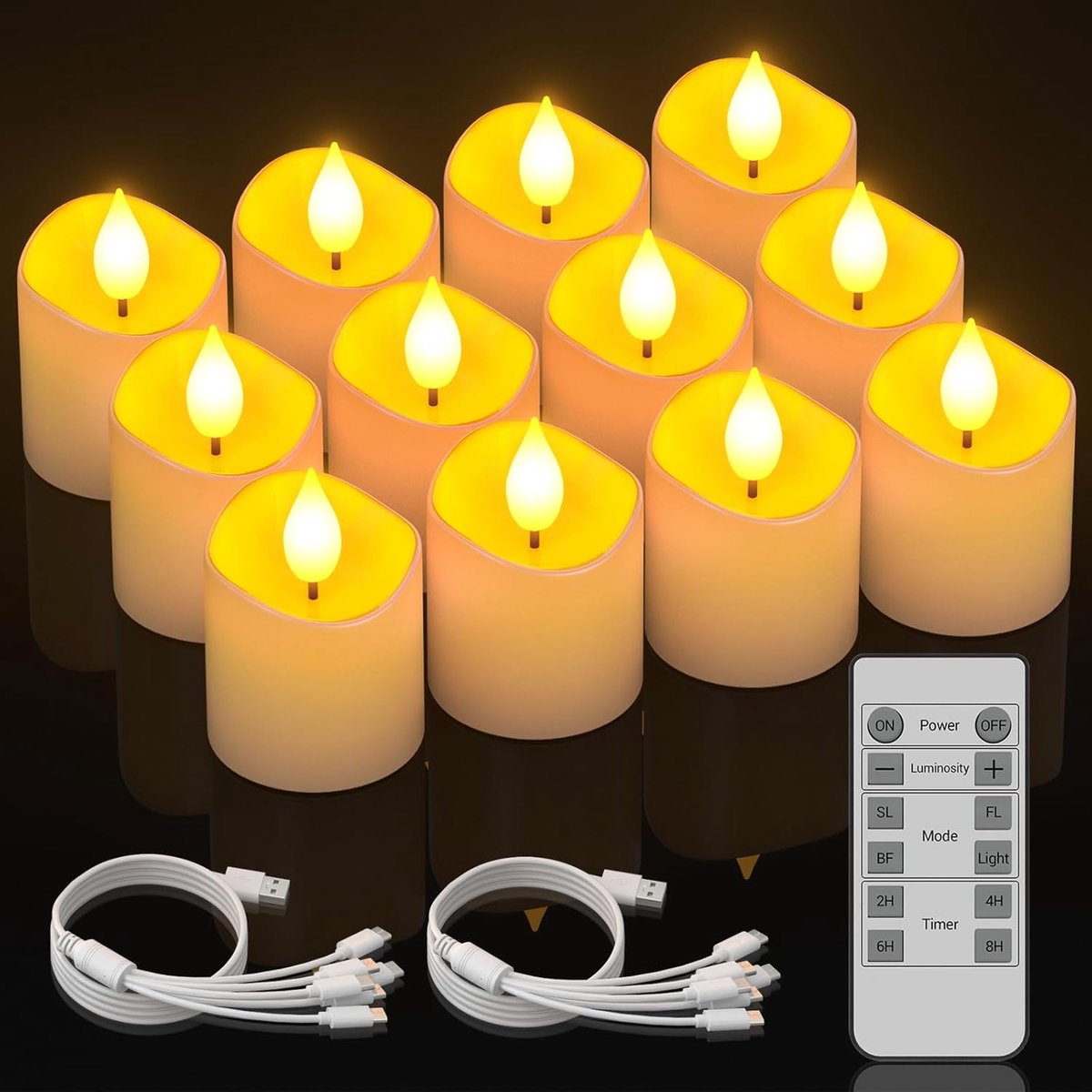 SnelShoppen - 12 Stuks Oplaadbare LED Teelichtjes met Timer en Afstandsbediening - Warm Witte Flickerende Vlam - Perfect voor Feesten, Kerst, Hallowee