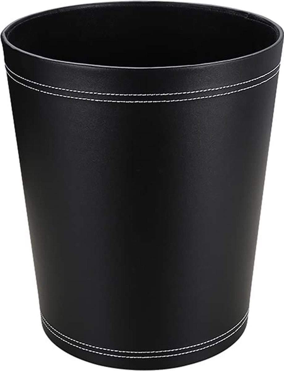 SnelShoppen - Classic Leren Prullenbak voor Kantoor, Badkamer, Keuken, Slaapkamer - Zwart, Slim Modern Ontwerp, Duurzaam en Stijlvol