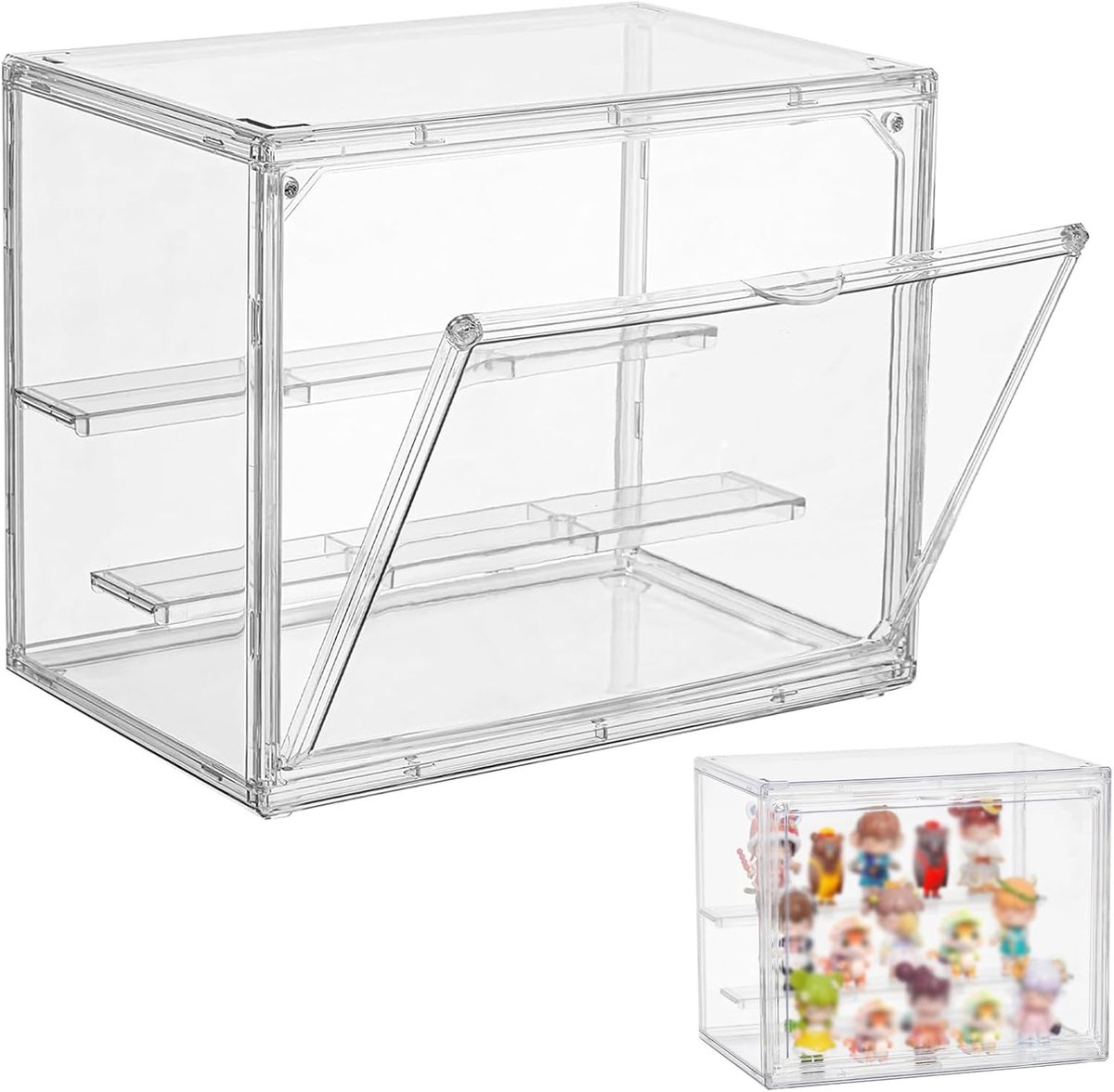 SnelShoppen - Showbox Acryl Display Case, 3 Laags Transparant, Stapelbare Opbergdoos, Kleine Show Box met Magnetische Deur, Verzameling Display Case v