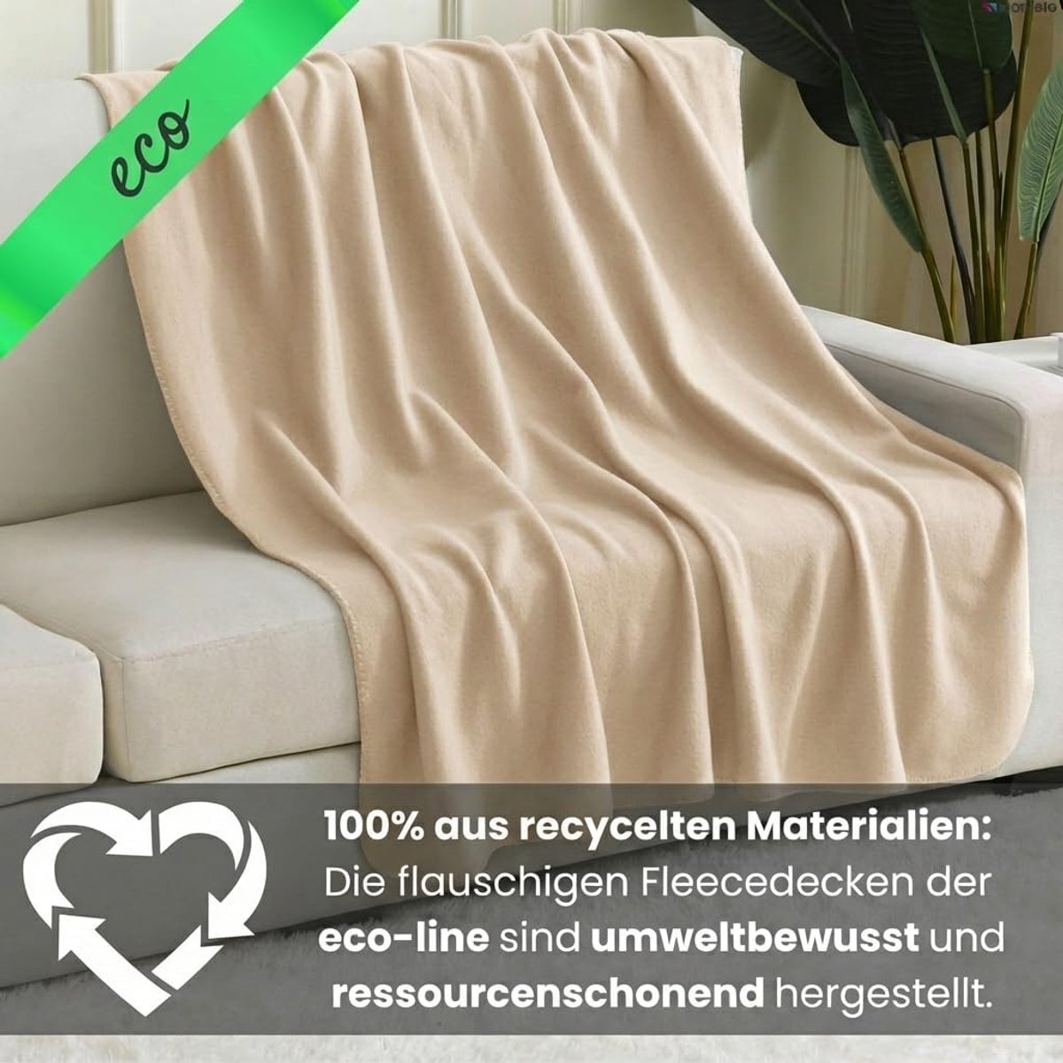 SnelShoppen - Set van 3 Eco Fleece Dekens 130x160 cm, 100% Gerecycled Polyester, Anti-Pilling, Beige Sand Cream, Perfect voor Thuis, Kamperen en Feest