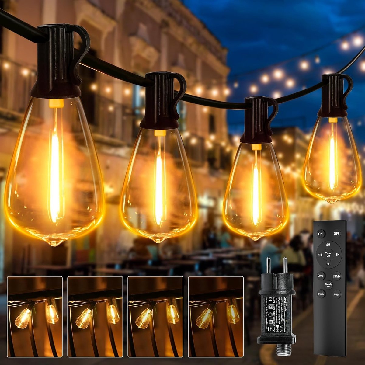 SnelShoppen - LED Fairy Lights Outdoor 30M met Afstandsbediening en Timer - 98 ft ST38 Lampen - Dimbaar, 3 Modi, IP44 Weerbestendig voor Tuin, Balkon,