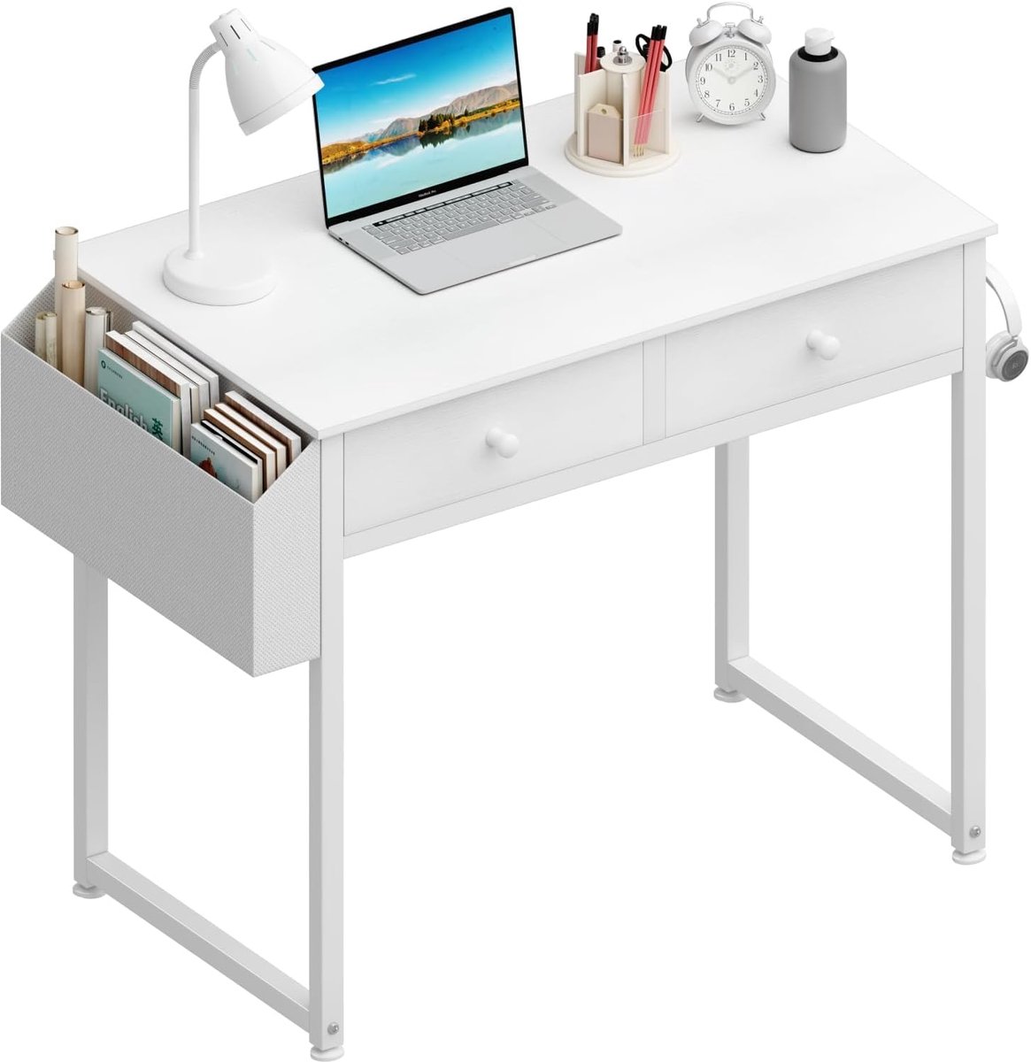 SnelShoppen - Lufeiya Bureau Wit met 2 Lades, Compacte Computer Tafel voor Thuis en Kantoor, 80 x 40 x 79 cm, Ideaal voor Studenten, Kinderen en Make-