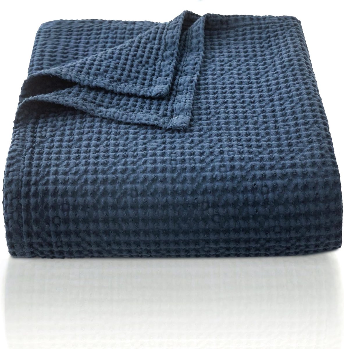 SnelShoppen - 100% Katoenen Waffle Pique Bedsprei 130 x 150 cm, Donkerblauw, Zachte Dekentje voor Bank, Sofa, Kinderen, Feest en Tuin