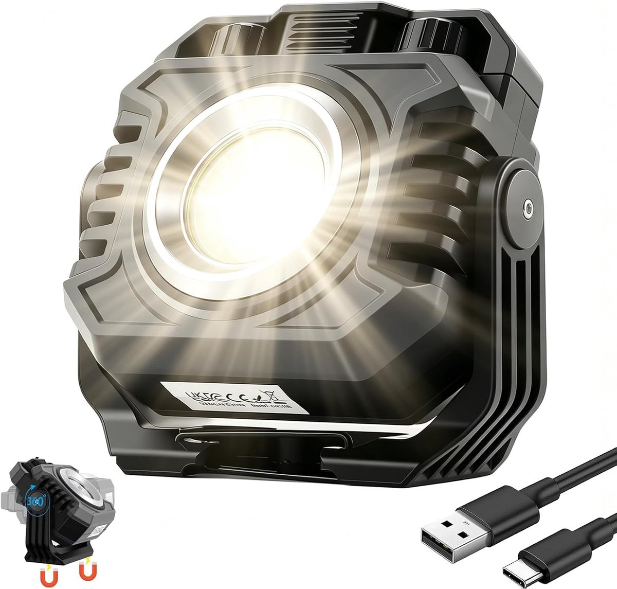 SnelShoppen - Draagbare Oplaadbare LED Werklamp Bouwlamp met Vloedlicht en Puntlicht, Rood Noodlicht, 360° Magnetisch, 4400mAh Powerbank, IP65 Waterdi