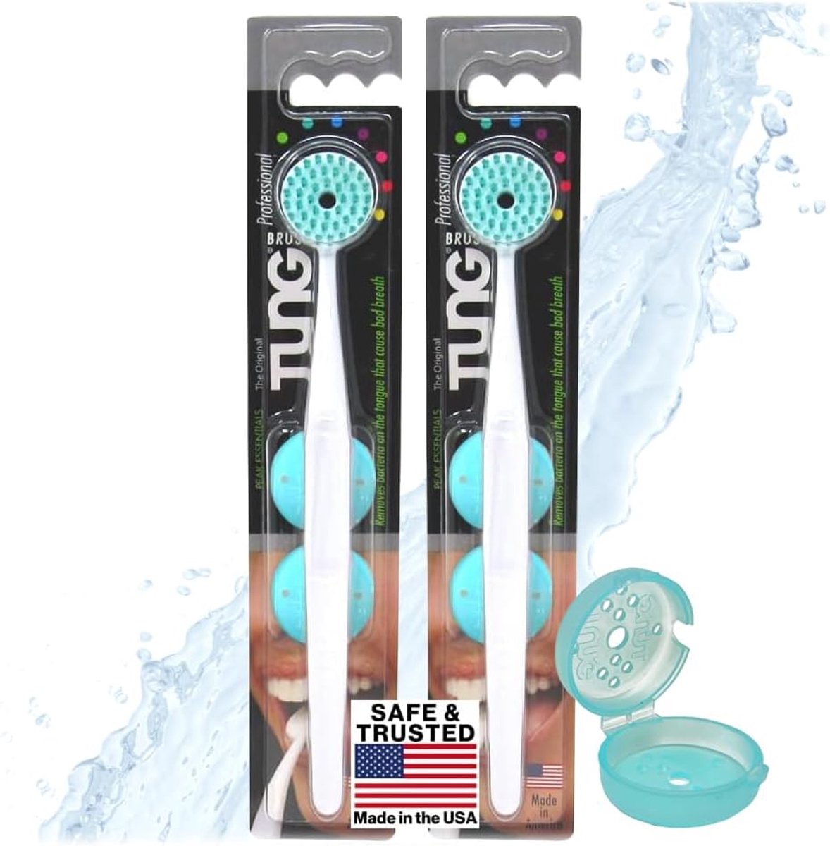 SnelShoppen - Tung Brush met Caps, Tongue Cleaner voor Volwassenen, Tongue Scraper, Mondgeur Verwijderaar, Halitose Bestrijden, 2-Pak met Deksel, Made
