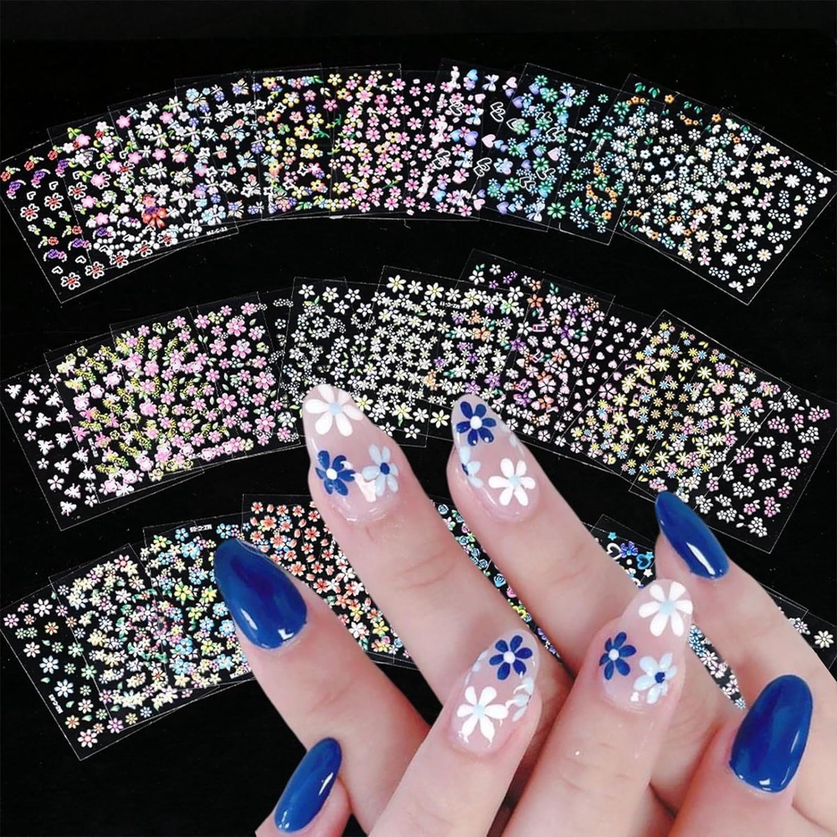 SnelShoppen - 30 Bladen Kleurrijke Bloemen Nail Art Stickers 3D Zelfklevende Ontwerpen voor Kinderen en Volwassenen, Perfect voor Manicure Decoratie e