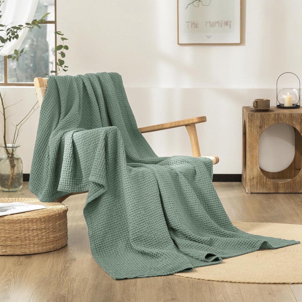 SnelShoppen - 100% Katoenen Dekbed 220 x 240 cm, Zachte en Ademend Wafelpatroon Plaid, Lichtgewicht Sofa Dekentje, Knuffelbare Woonkamer Dekens, Sofa