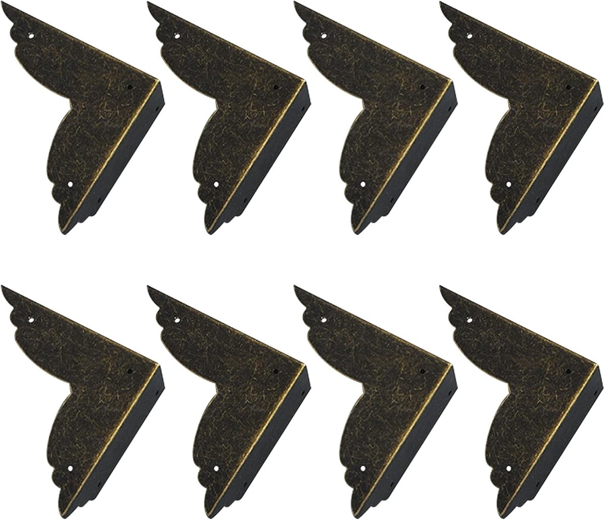 SnelShoppen - Vintage Hoekbeschermers - 8 Stuks Retro Metalen Hoekbeschermers voor Houten Dozen en Meubels - Duurzaam Brons - Ideaal voor Decoratie en