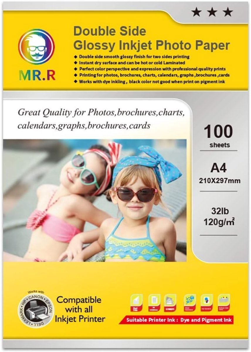 SnelShoppen - A4 Glossy Foto Papier 120gsm 100 Vellen Dubbelzijdig Waterproof Instant Dry 210x297mm voor Professionele Afdrukken