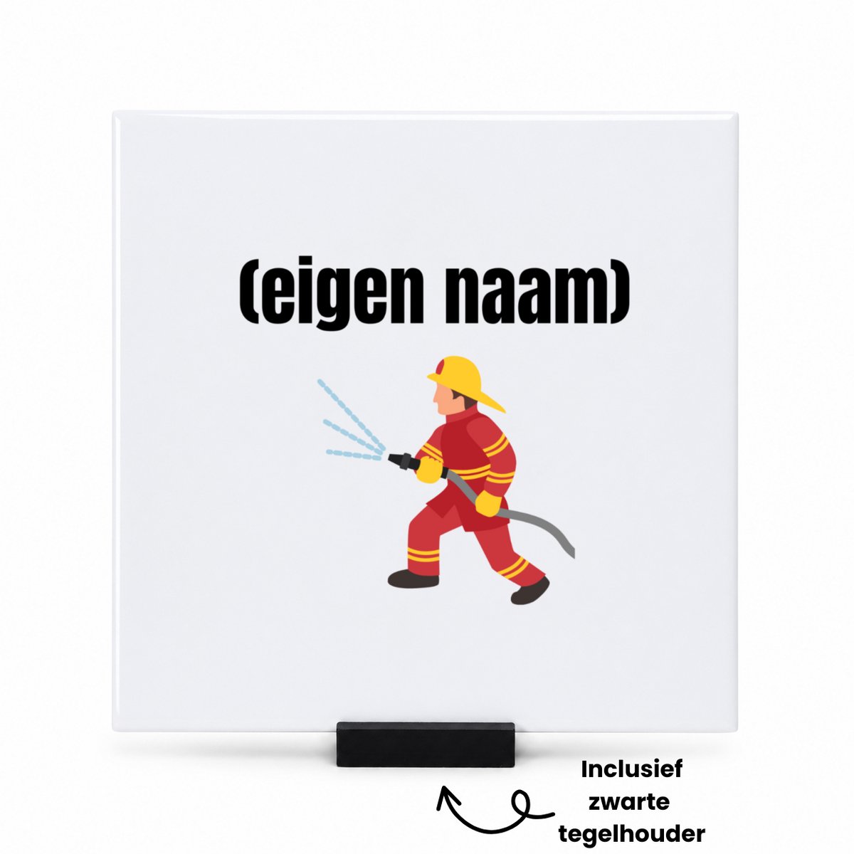 Hacebo brandweerman tegeltje met tegelhouder - Brandweer - iemand die werkt bij de brandweer - tegeltjes met tekst - met eigen naam - leuk cadeau voor iemand die bij de brandweer werkt - cadeau - kado - spreuktegels - 15x15 CM Wit