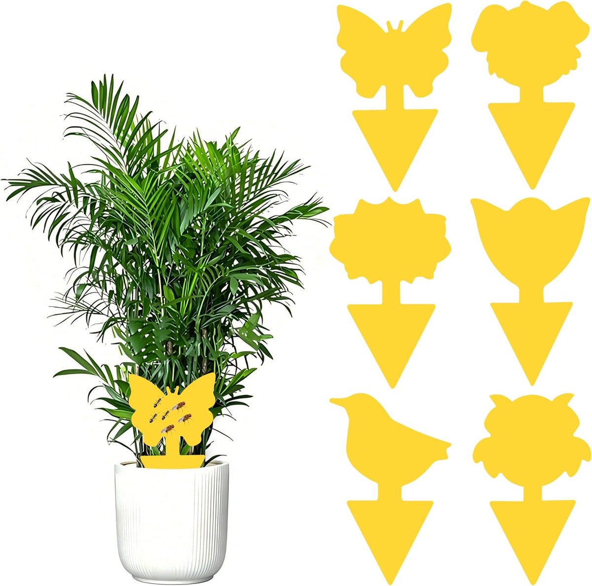 SnelShoppen - Sticky Fly Traps 60 Stuks - Gele Vliegengordijnen voor Binnen - Waterdicht en Duurzaam - Decoratieve Plakstrips voor Planten - 6 Patrone