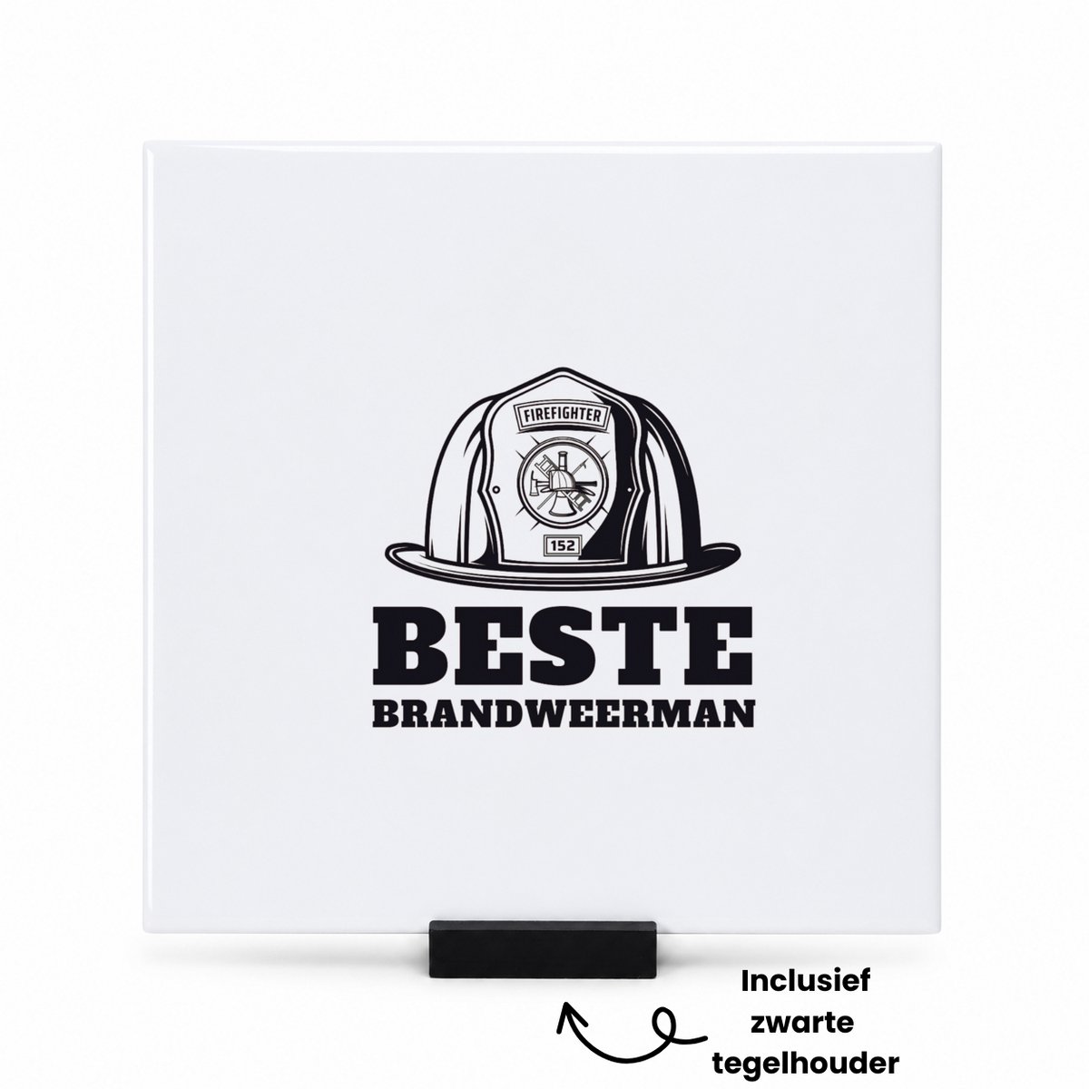 Hacebo Beste brandweerman tegeltje met tegelhouder - Beste brandweerman - collega - tegeltjes met tekst - cadeau - spreuktegels - 15x15 CM Wit