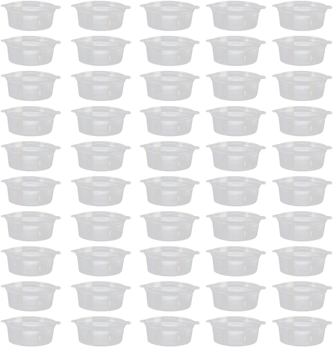 SnelShoppen - Pack van 50 Wegwerp Sauce Cups met Deksel, 50ml Dip Cups, Lekvrij, Kleine Plastic Bakjes voor Dressing, Sauzen en Monsters, Magnetronbes