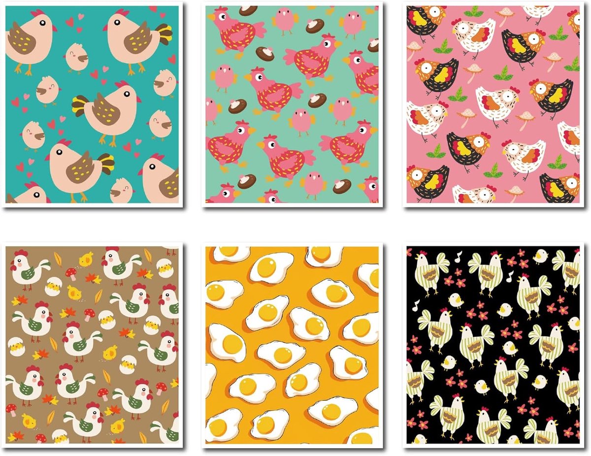Kippen Theedoeken - Vaatdoeken Set - Keuken Schoonmaken - 6 Verschillende Stijlen - 6 Stuks - Multicolor