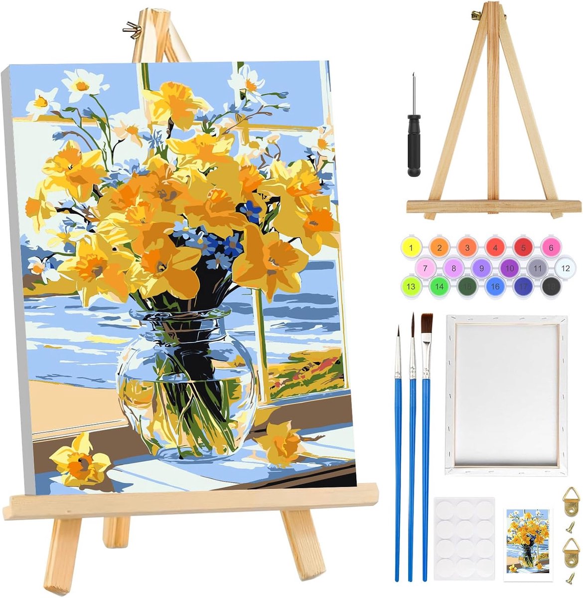 SnelShoppen - Paint by Numbers voor Volwassenen - Beginnersset met Frame en Easel - Bloemen Landschap Schilderen - DIY Olieverf Kit voor Thuisdecorati