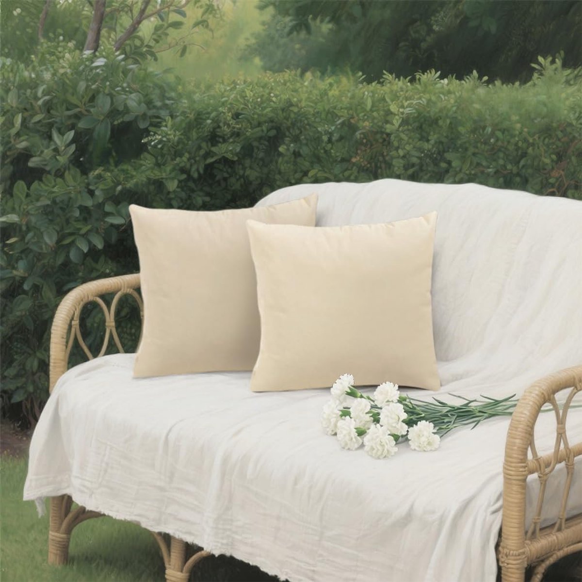 SnelShoppen - Set van 2 Buiten Kussenhoezen 45 x 45 cm - Beige Nepleer Waterdicht Decoratieve Kussen Covers - Ademend en Duurzaam voor Tuin en Terras