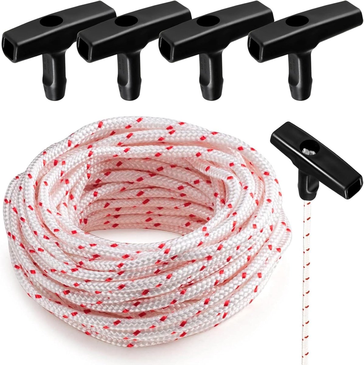 SnelShoppen - 10M X 4MM Starttouw voor Motoren, Vervangende Trekkoord met 4 Handvaten, Duurzaam en Praktisch voor Grasmaaier, Kettingzaag, Trimmer, Ra