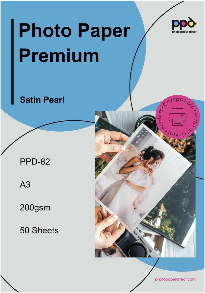 SnelShoppen - A3 Inkjet Foto Papier 200g/m2 Satin - 50 Vellen Professionele Kwaliteit, Direct Droog en Waterproof voor Fotoprints, Afdrukken en Creati