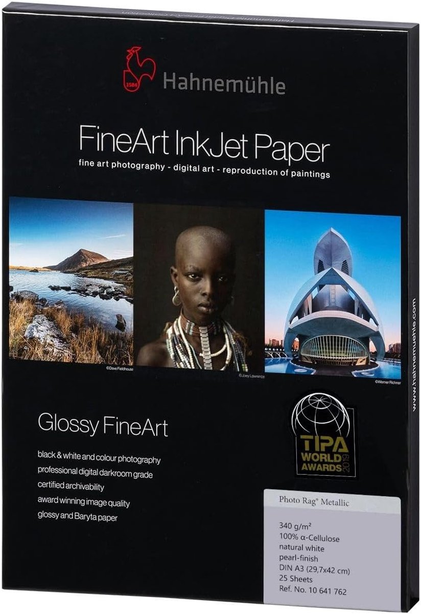 SnelShoppen - Hahnemuhle Photo Rag Metallic 340g A3 25 vellen - Hoogwaardige Fotopapier voor Pigment en Dye Inkt - 100% Katoen, Acid en Lignine-Vrij,