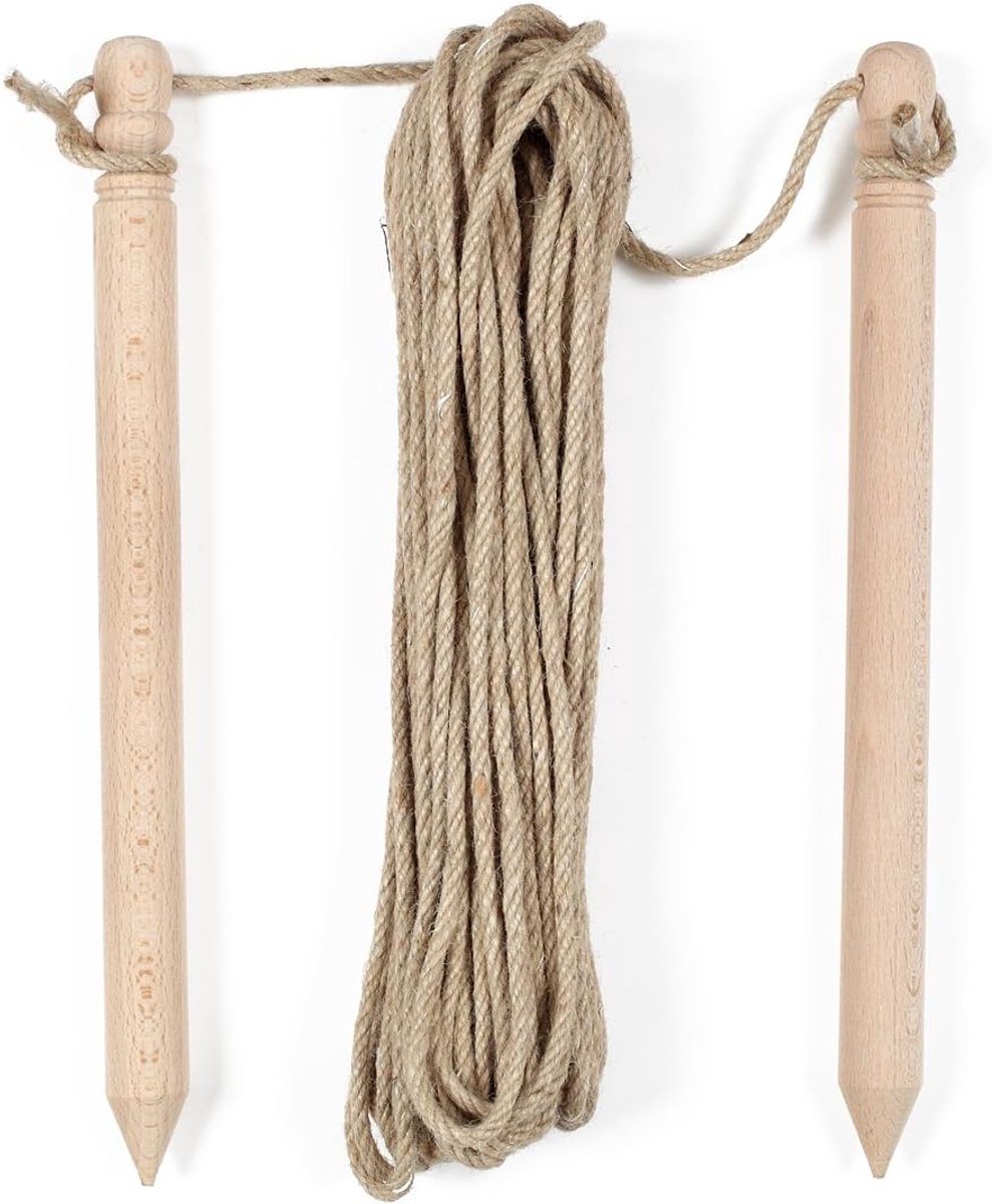 SnelShoppen - Tuin Touw 10 m - Natuurlijke Lijn met Beuken Hout Poles - 4 mm Dikte - Perfect voor Tuin, Camping en Decoratie